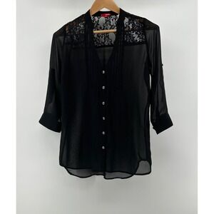 Bongo Sheer Lace Detail Black Womens Shirt Size M Whimsigoth Emo Victorian Goth